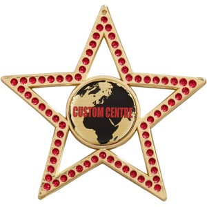 COPPER 75MM - RED STAR GEMSTONE CUSTOM VINYL DOMED MEDAL **SPARKLE**